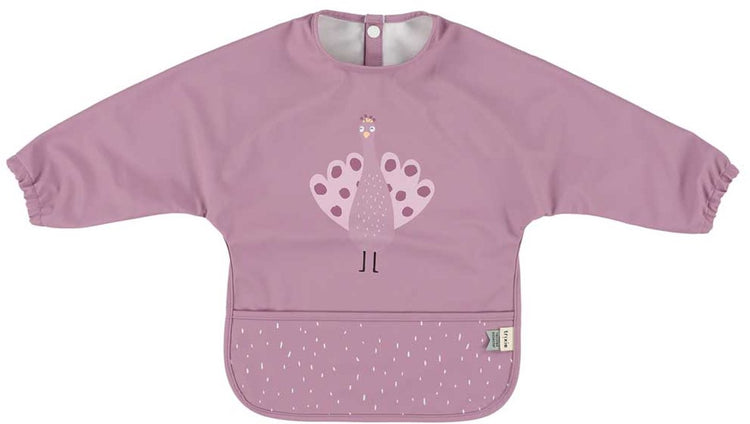 Trixie | waschbares Lätzchen mit Ärmeln - mrs. Pfau - für Babys und Kleinkinder von 2-4 Jahren - leicht zu reinigen - lila