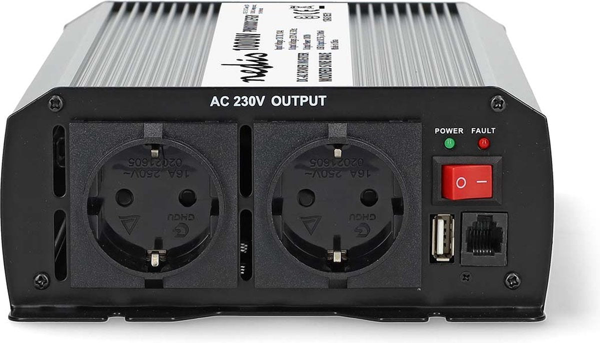 Nedis Auto-Wechselrichter 1000 W – 12 V 230 V – 2 x Steckdose, 1 x USB-Ladeanschluss – modifizierte Sinuswelle – Spannungswandler
