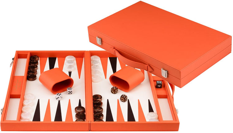 Longfield Backgammon 15 orange im Kunstlederetui -
