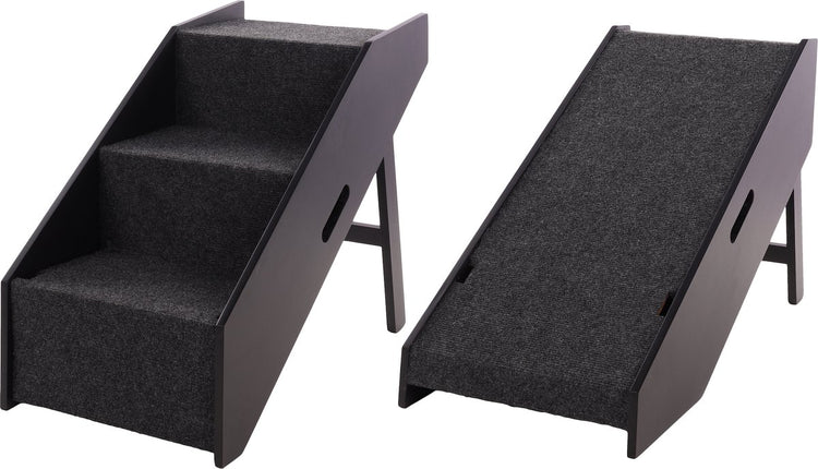 Flamingo Hundelauftreppe Pino Schwarz – 2-in-1 klappbare Einstiegshilfe – 62x36x51 cm – bis 40 kg – Hundetreppe MDF