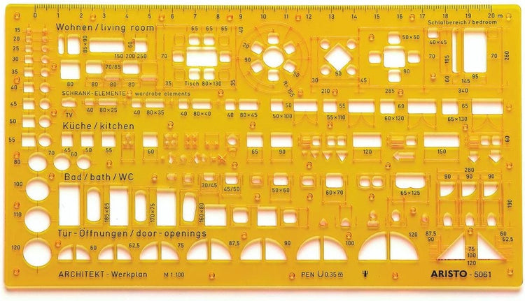 Aristo Architects Kombinationsvorlage – Maßstab 1:100 – mit Tintenpunkten – orange transparent – AR-5061