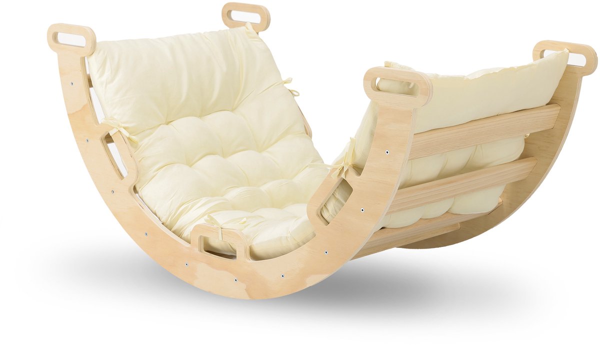Deryan Kletterbogen aus Holz inklusive Kissen – Kletterbrücke – Montessori-Klettergerüst – Naturholz – Kinderspielzeug