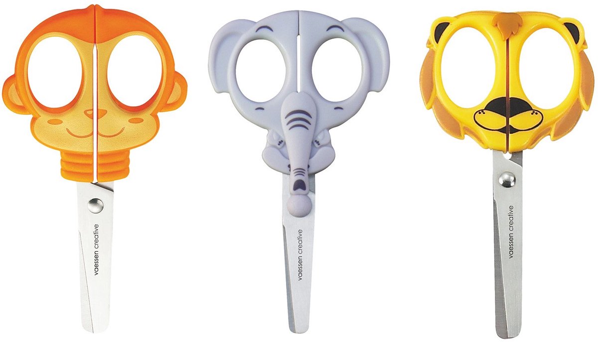 Vaessen creative • Kinderscheren-Set Affe Elefant Löwe 3-tlg.