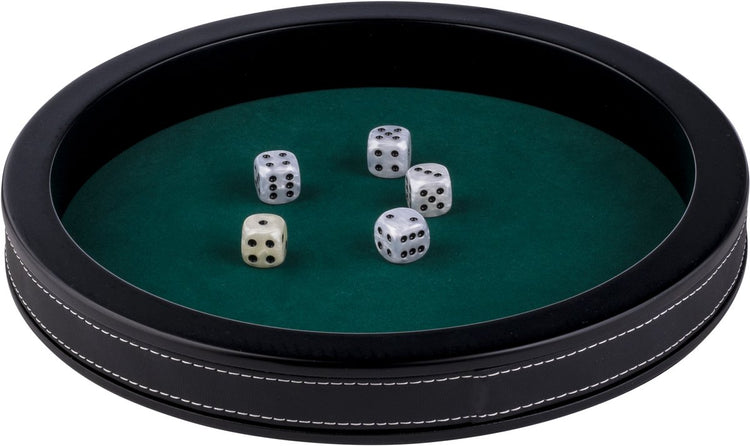 Longfield Pokerbahn aus schwarzem Leder – 28 cm – eingelegter grüner Filz – Pokerwürfel-Zubehör – Engelsherz