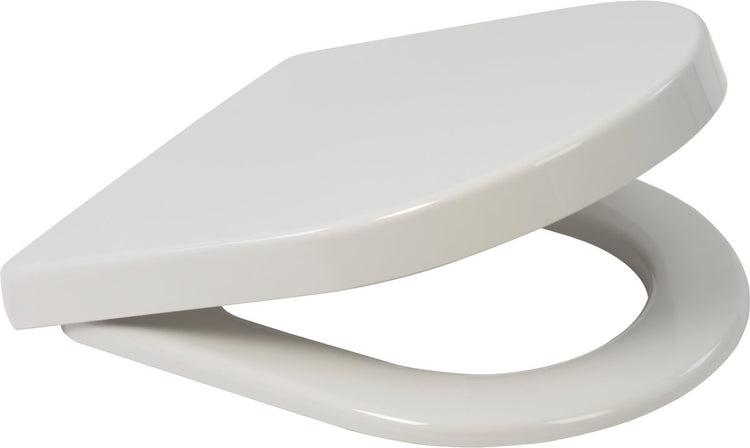 Plieger Manta Toilettensitz – D-förmiger Toilettensitz – Thermoplast – weiß – mit Deckel – Absenkautomatik – Edelstahlbefestigung