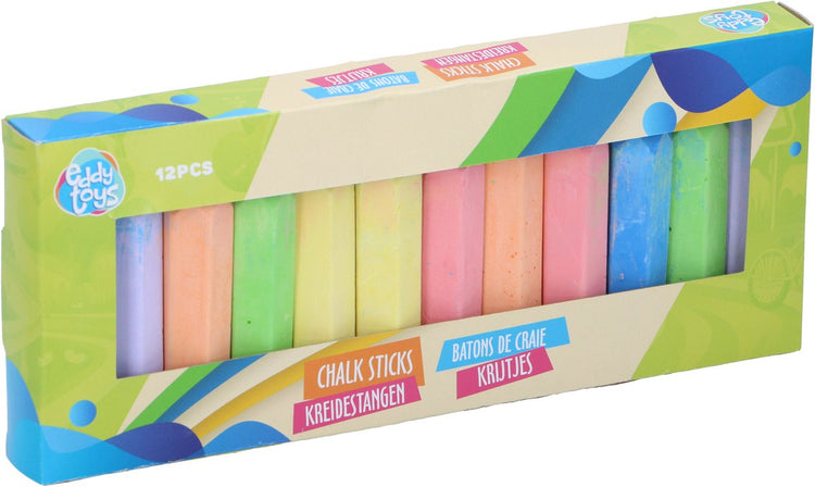 Eddy Toys Buntstifte 12 Stück – Gehwegkreide Kreidestifte zum Zeichnen im Freien – Kreidestifte für Gehweg und Spielplatz – Kreideset für Kinder – ab 2 Jahren