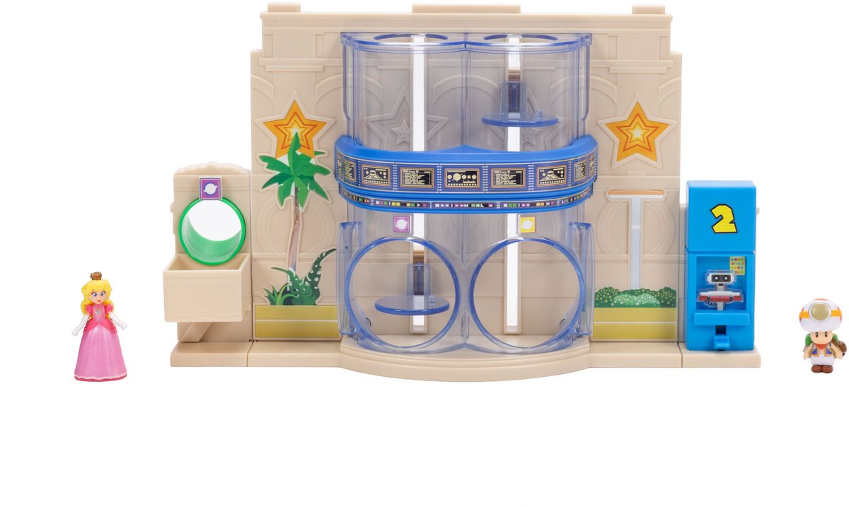 Jakks Super Mario Galaxy Film – Gateway Galaxy Diorama-Set mit 3,8 cm großer Prinzessin Peach und exklusiver Captain Toad-Figur