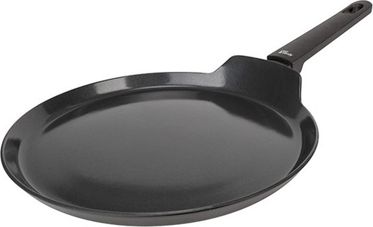 Gemütliche, trendige, vollschwarze Pfannkuchenpfanne – ø 24 cm x 1,8 cm – PFAS-frei – Induktionsbratpfanne – spülmaschinenfest – schnelles Erhitzen – Kaltgriffe – ohne Deckel – schwarz