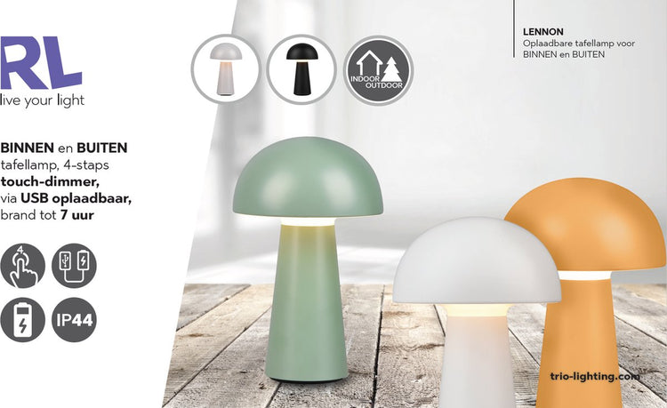 Rl lebe dein Licht Reality Lennon - Tischlampe - Olivgrün - inkl. 1x SMD 2W - wiederaufladbar - Außenlampe - dimmbar - Außenbeleuchtung - IP44