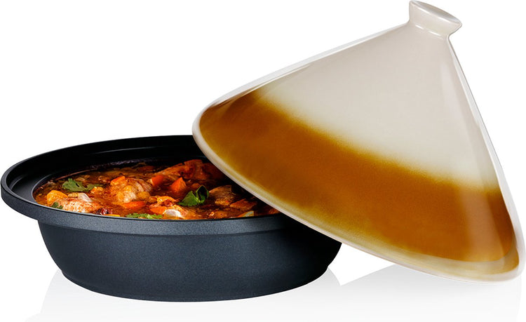 Alpina Tajine-Pfanne 2,5l – Tahini mit Keramikdeckel ø30cm – Pfanne geeignet für Induktion, Keramik, Elektro und Gas – für authentische Gerichte für 3 bis 4 Personen