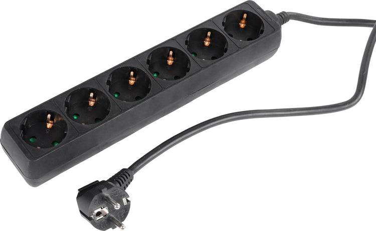 Q-Link-Steckdosenleiste – 6-fach-Verlängerungskabel mit Erdung – 3 x 1,5 mm² – 5 m – Schwarz