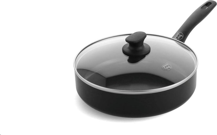 Greenchef Prime Keramik-Induktionsbratpfanne mit Deckel 24 cm – 2,65 l – PFAS-frei – Induktionspfanne – spülmaschinenfest – ofenfest bis 160 °C – Keramik-Antihaftbeschichtung – recyceltes Aluminium – Schwarz
