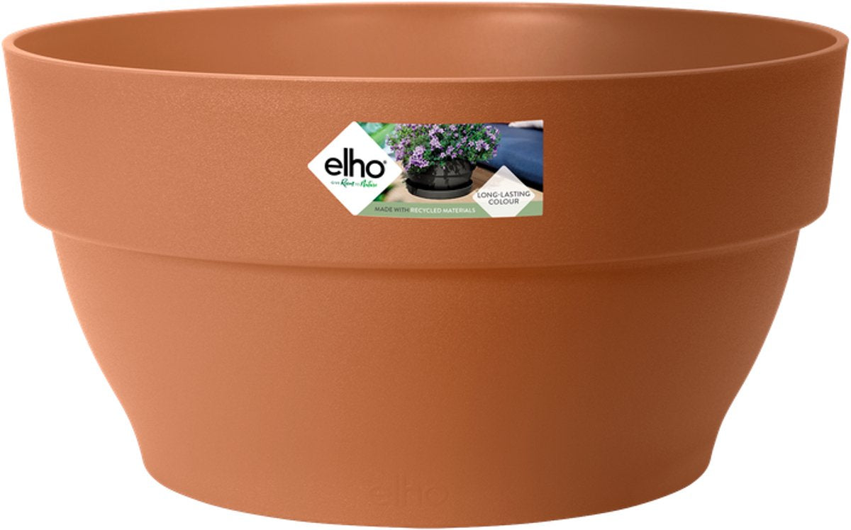 Elho Vibia Campana Schale 34 – Pflanzschale für den Außenbereich – 100 % recycelter Kunststoff – ø 33,9 x H 17,4 cm – Terra
