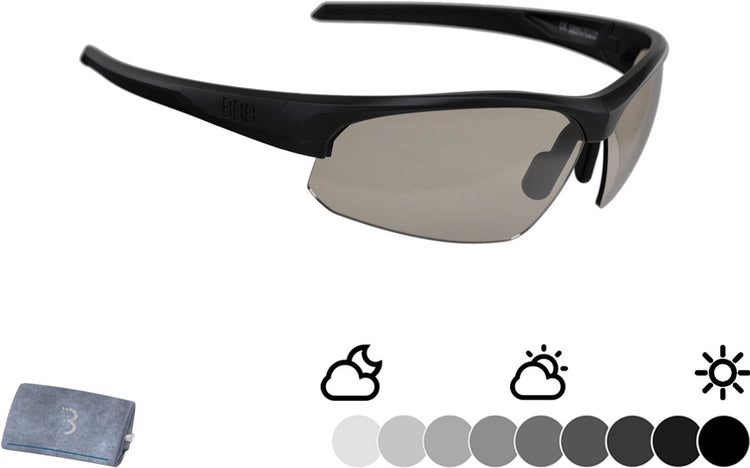 BBB Cycling Impress PH photochromatische Fahrradbrille – Sonnenbrille mit photochromen Gläsern – verstellbares Nasenstück – mattschwarz – BSG-58PH