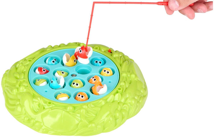 Eddy Toys Eddy Toy elektrisches Angelspiel ø22,5 cm – 20 Teile – Angelspiel mit 15 Fischen und 4 magnetischen Angelruten und 1 rotierenden Spielbrett – rotierendes Spielbrett – Brettspiel für Kinder