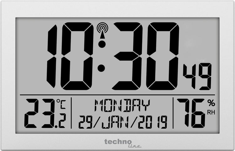 Technoline ws8016 – Wanduhr – digital – funkgesteuerte Zeitanzeige – Tages- und Datumsanzeige – Thermometer – Hygrometer – große Zahlen – Demenzuhr