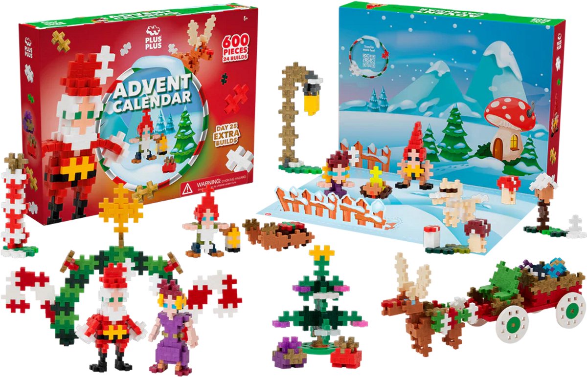 Plus-Plus-Adventskalender - Santa's World - 600-teiliges Bauset - 3973 - Bauspielzeug - Konstruktionsspielzeug - Set mit Bausteinen - ab 5 Jahren