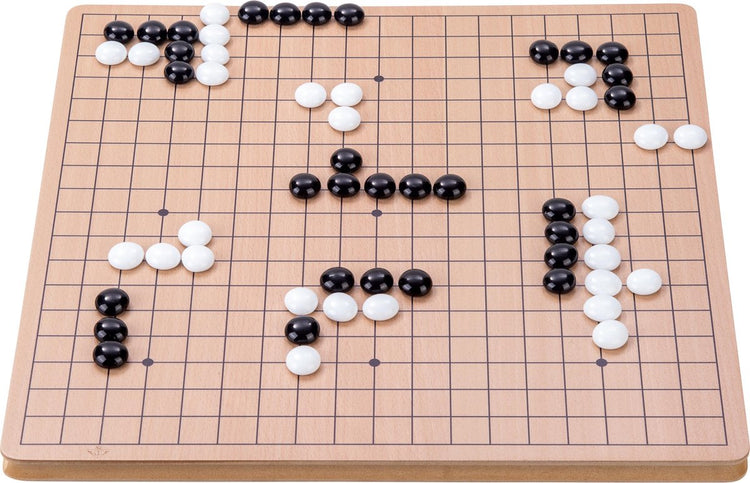 Engelhart Go Brettspiel 36 cm – mit 280 Glassteinen schwarz und weiß und Aufbewahrungstaschen – strategisches Brettspiel –