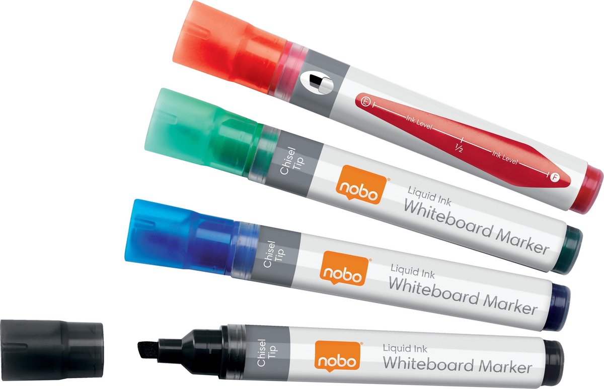 Nobo Whiteboard-Marker mit flüssiger Tinte und Keilspitze – 10er-Pack – sortiert