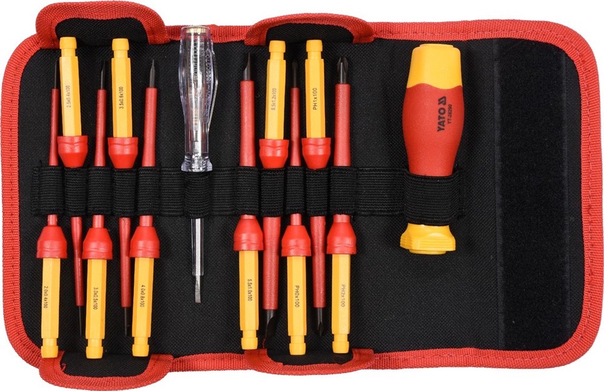 Yato isolierter Schraubendrehersatz mit Spannungsprüfer – 12-teilig – 1000 V – langlebiger Stahl