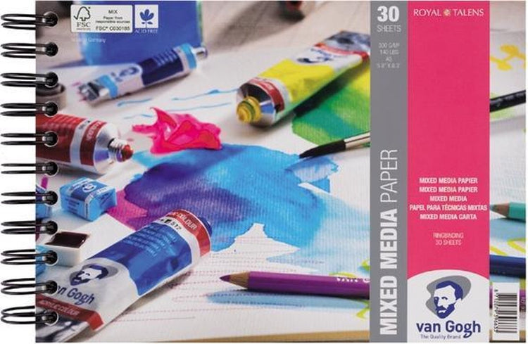 Van Gogh-Block mit Spiralbindung und Mix-Media-Papier, 30 Blatt, 300 g, Größe 21 x 14,8 cm (A5)