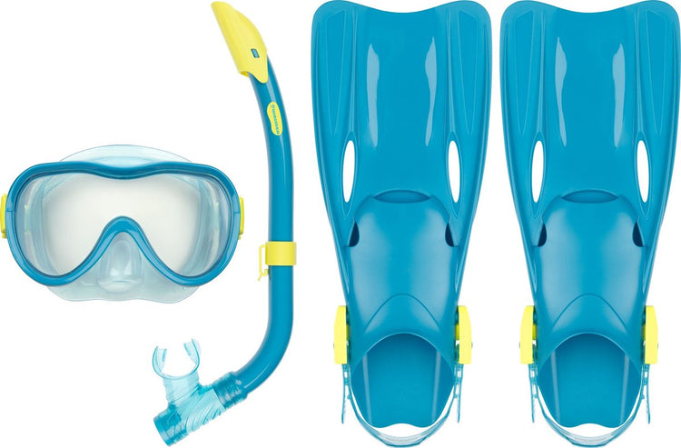 Waimea Tauchset - Maske Schnorchelflossen - Kinder - Blau - Größe 35-38