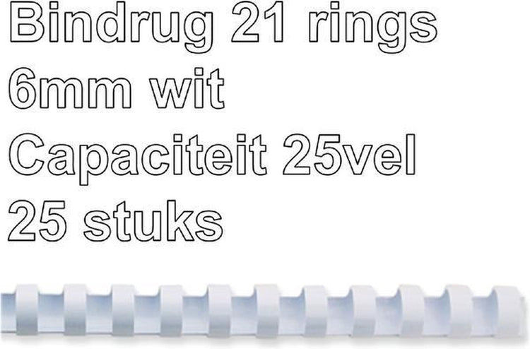 Fellowes Kunststoff-Binderücken – 6 mm – 21 Ringe – A4 – Weiß