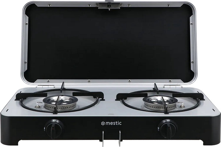 Mestic Campingkocher mgcp-1200 30mbar – 2 x 2500 Watt Leistung – elektrische Zündung – inklusive abnehmbarer Windschutzscheiben