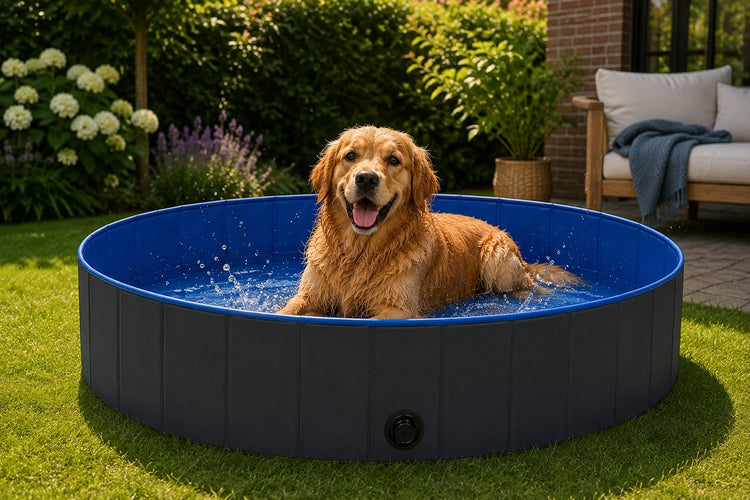 Flamingo-Hundepool – Hundepool – 120 x 30 cm – Blau Dunkelgrau – faltbarer Pool für Hunde – Planschbecken