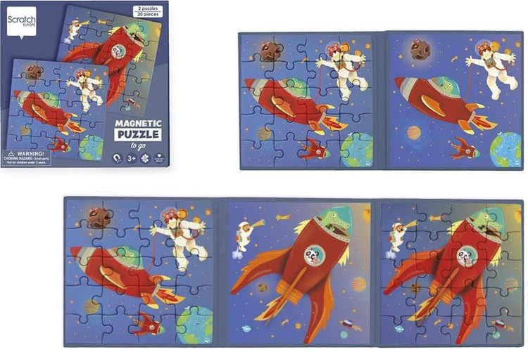 Rubbelpuzzle magnetisch: Magnetpuzzlebuch to go – Platz 18x18x1,5cm (geschlossen), 54x18x0,5cm (offen), mit 2 Magnetpuzzles à 20 Teilen, 3+