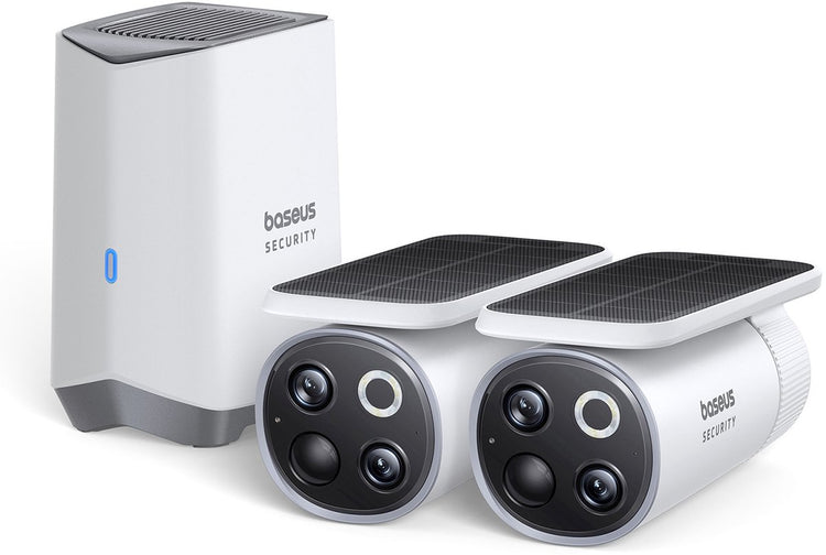 Baseus Sicherheitskamera Wireless Outdoor Set S1 Pro – kabellose Außenkamera – Smart Security – rotierendes Solarpanel – Outdoor – 3K-Kamera – 2 Kameras – WLAN – inklusive Heimstation – wasserdicht – wetterfest – Nachtsicht – Weiß