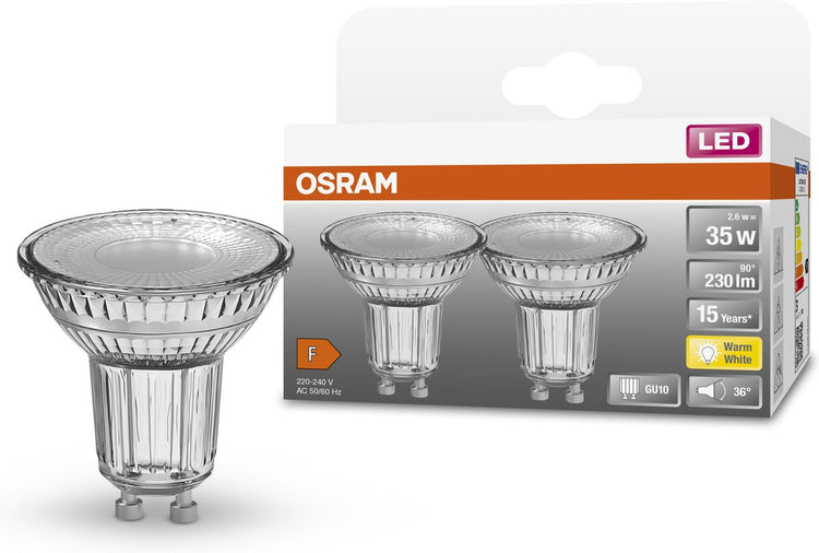 Osram LED-Lampe – Spot gu10 – 2,6 W – 230 Lumen – warmweiß – nicht dimmbar – 2 Stück