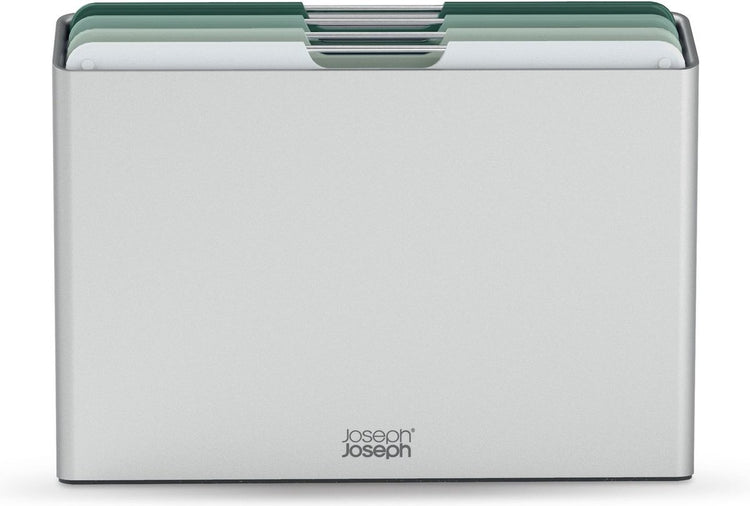 Joseph Joseph Folio™ Schneidebrettset 4-teilig – groß – hellgrün – farbcodiert – mit Aufbewahrungsständer – Griffe aus Edelstahl