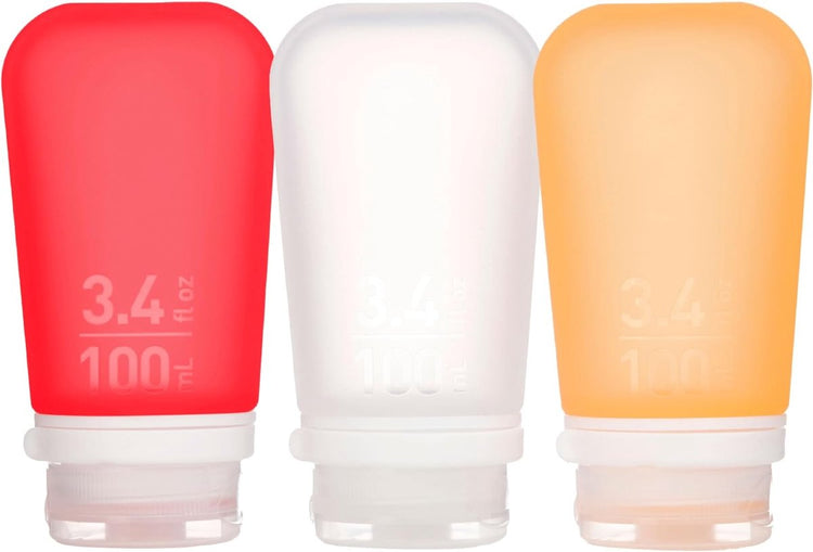 Human Gear – Gotoob+ 3er-Pack – wiederverwendbar – Reiseflasche – Flasche – auslaufsicher – mittel – 74 ml – klares Rot-Orange