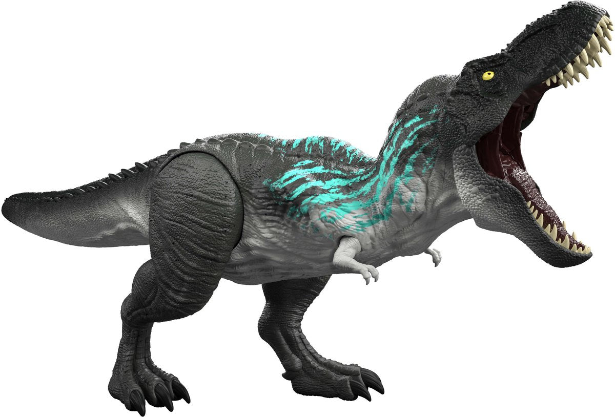 Mattel Jurassic World Muscle Madness Tyrannosaurus Rex – T-Rex mit Wachstumsfunktion und lautem Brüllen