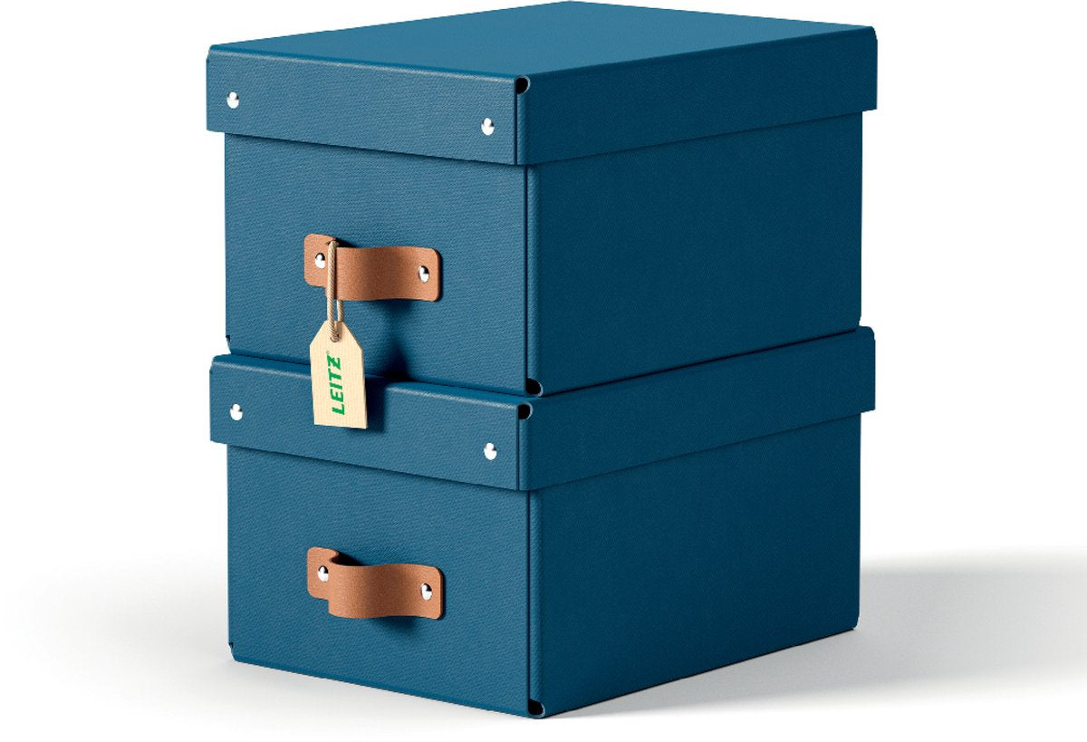 Leitz Puro kleine Aufbewahrungsbox mit Deckel – 2er-Set – 7 l – 100 % recycelter Karton – dunkelblau