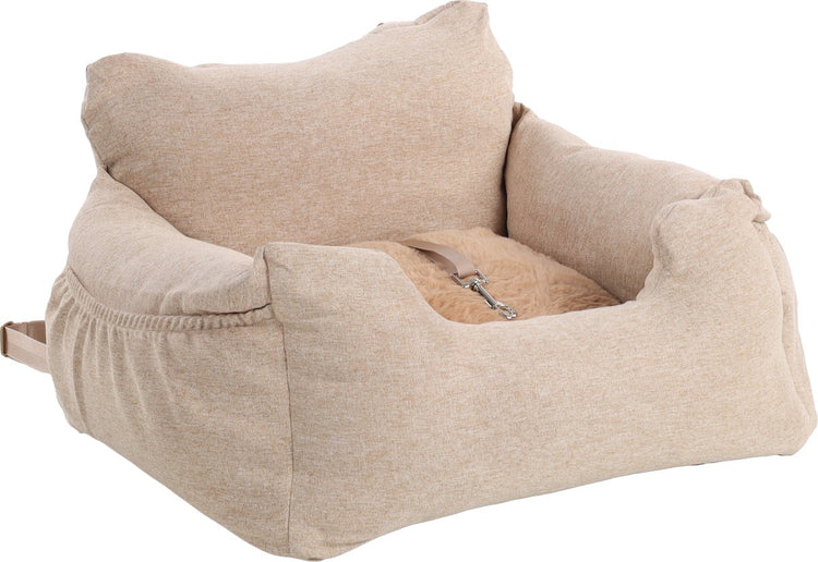 Flamingo Autositz Hund – Autositz Megan Beige – 56x50x17cm – waschbare Bezüge, rutschfeste Unterseite – sicheres, bequemes Reisen
