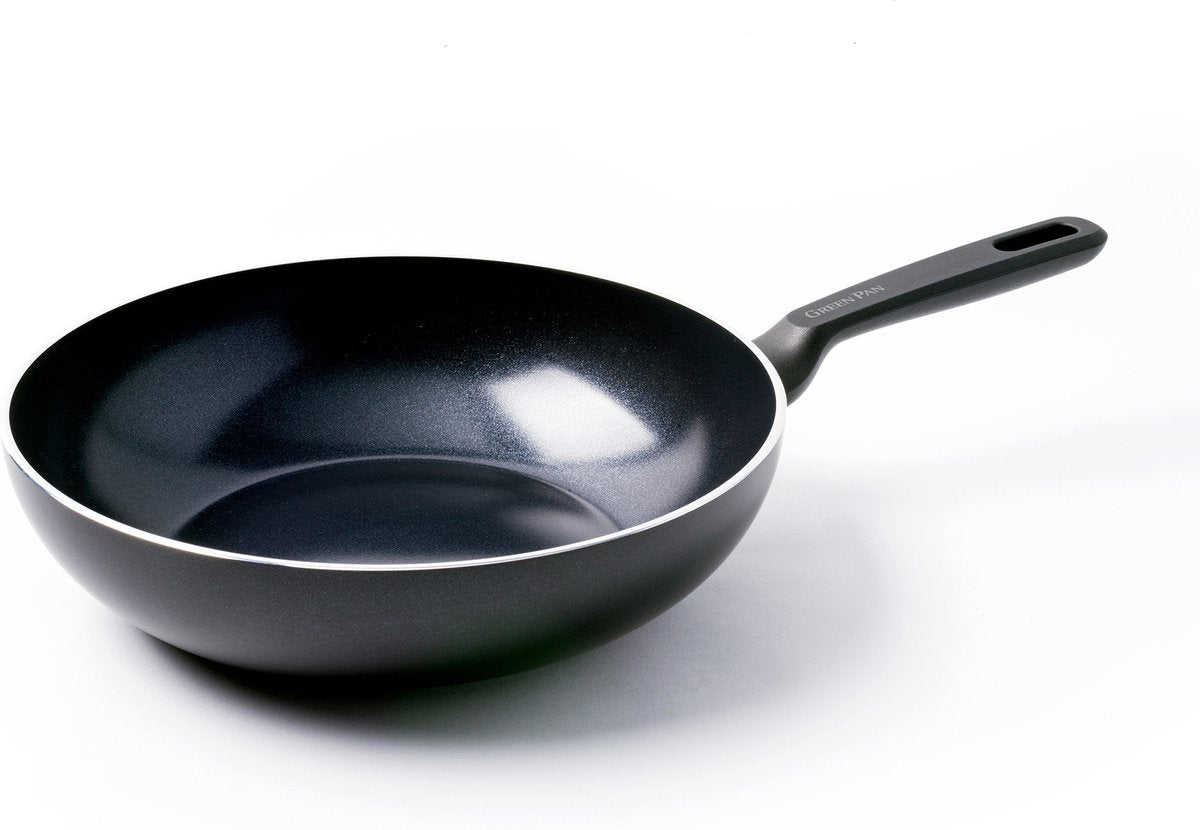 Greenpan Memphis Wok-Pfanne 28 cm – 3,7 l – PFAs-freie Antihaftbeschichtung – Wok-Pfanne Induktion – Keramikpfanne – ofenfest bis 230 °C – Kaltgriffe – ohne Deckel – Schwarz