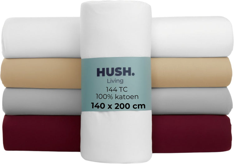 Stille. Living Hush Living Spannbettlaken 100 % Baumwolle, 144 tc, flexibel und atmungsaktiv – rundum elastisch – 140 x 200 + 30 cm – weiß