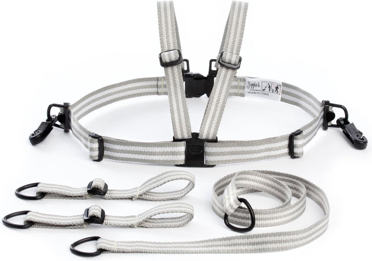 Jippie's - Sicherheitsgurt - Grau - Sicherheitsgurt für Babys und Kleinkinder - geeignet für Kinderwagen, Hochstühle - inklusive Laufgurt 85cm