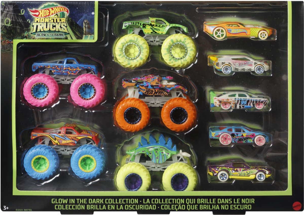 Hot Wheels Monster Trucks Gitd-Bundle-Set, 10-tlg.