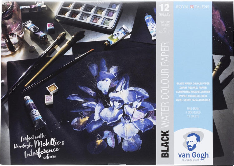 Schwarzer Van Gogh-Block mit Aquarell-Malpapier, 12 Blatt 360 g, Größe 29,7 x 21 cm (A4) – FSC-Mix