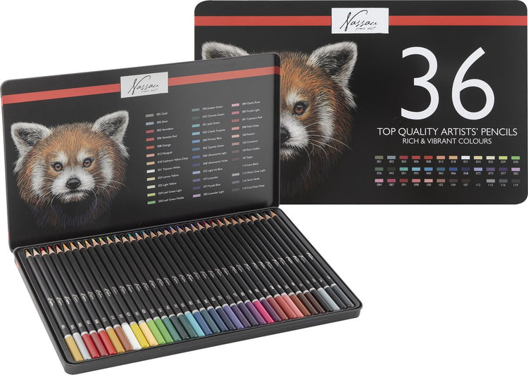 Nassau Fine Art Profi-Buntstifte, 36 Stück – satte, lebendige Farben – nummerierte Farbcodierung – inklusive Farbtestblatt – stabile Aufbewahrungsbox