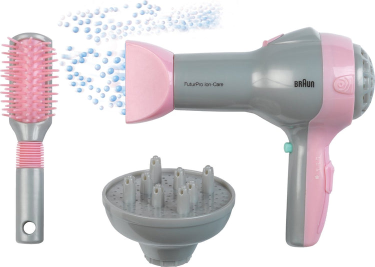 Klein Toys Braun Haartrockner mit Diffusor und Bürste – inkl. Ventilator mit Kaltluftmechanismus – rosagrau