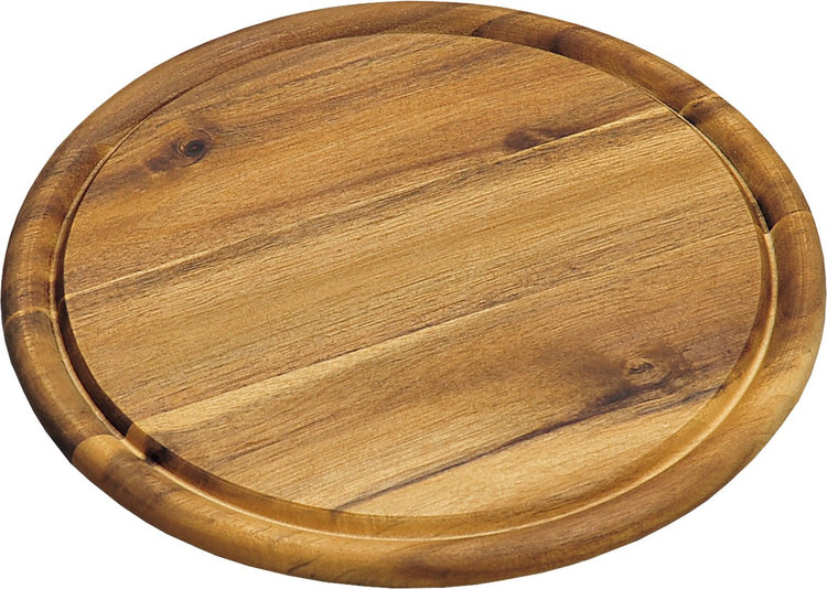 Kesper Brotbrett, Servierbrett, Schneidebrett – rund – mit Saftrille – Durchmesser 25 cm – Akazienholz