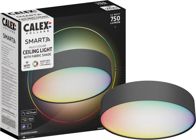 Calex Smart Deckenleuchte – Smart Deckenleuchte 30 cm – RGB und Warmweiß – Schwarz