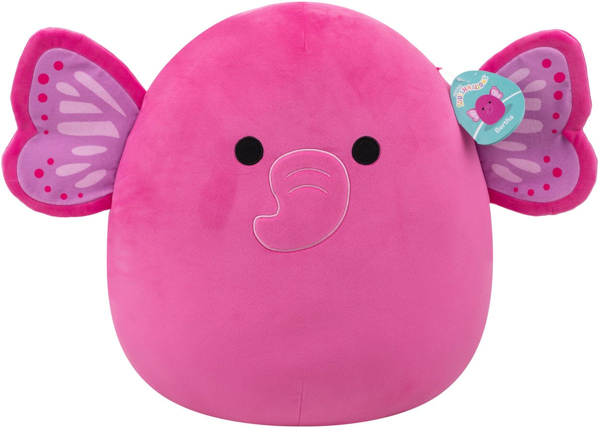 Jazwares Squishmallows Kuscheltier Plüsch – Evelyn, der pinkfarbene Schmetterlingelefant – 40 cm