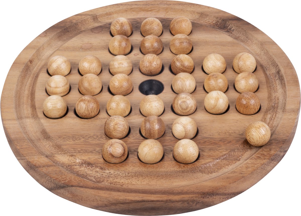 Longfield Solitaire rund groß – Solitaire-Brettspiel aus Holz – klassisches Denkspiel – Solo-Strategiespiel – Balancespiel aus Holz – Engelsherz