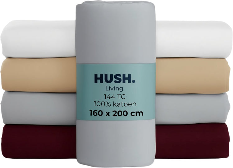 Stille. Living Hush Living Spannbetttuch 100 % Baumwolle, 144tc, flexibel und atmungsaktiv – rundum elastisch – 160 x 200 + 30 cm – hellgrau