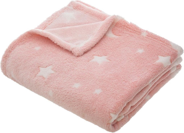 Atmosphera for Kids Decke in Babyrosa mit Sternen (leuchtet im Dunkeln). 125x150cm